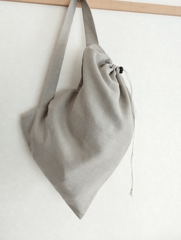 ヴィンテージリネンのワンショルダーバッグ/ボンサック/ナップサック/ 麻/ 天然素材/ アウトドア 1枚目の画像