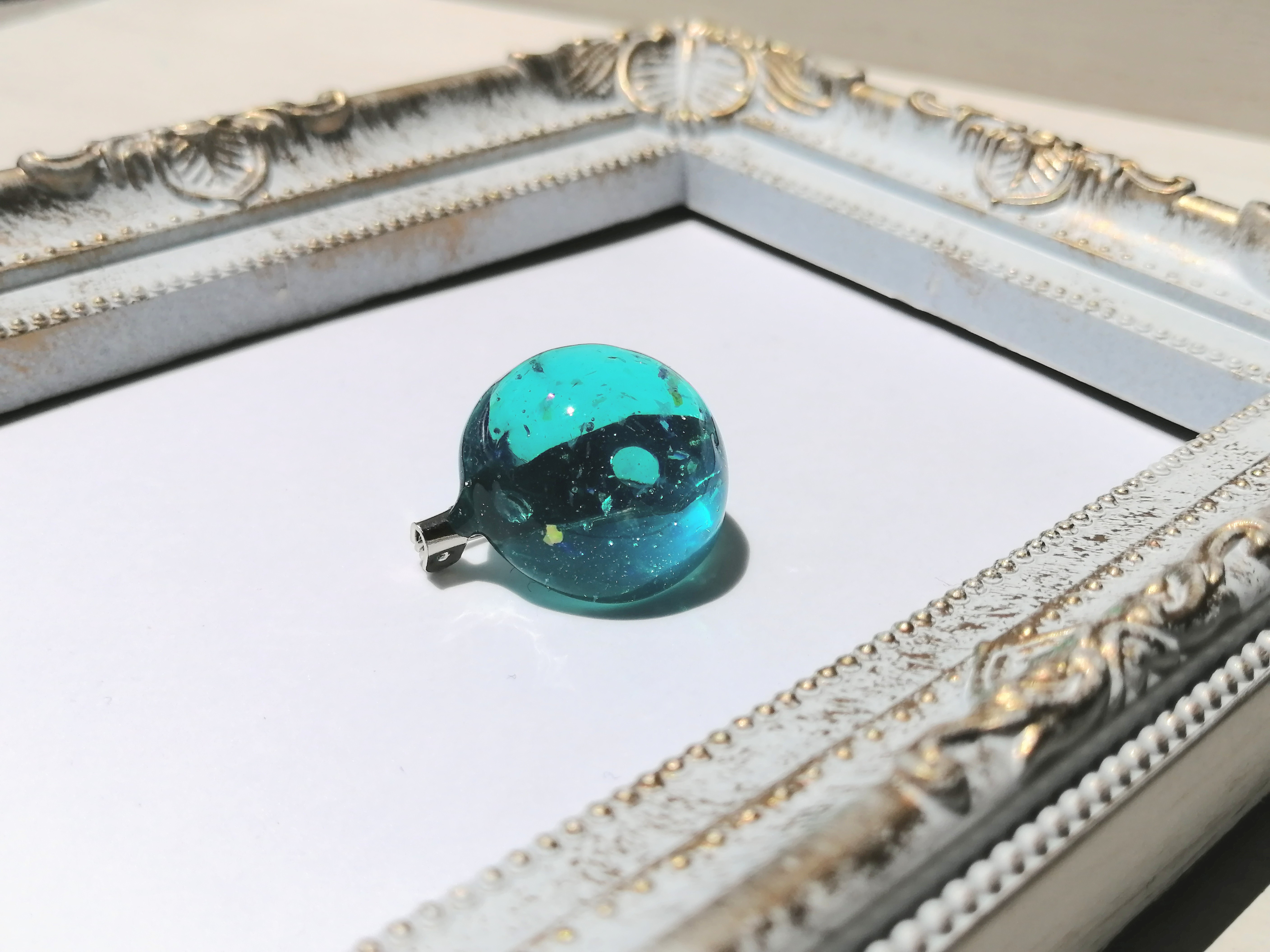 銀線細工 ターコイズ 中国七宝 ブルーエナメルフラワーブローチ兼ペンダントトップ