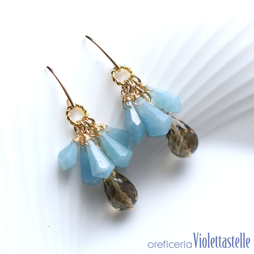 14kgf トロレアイトのピアスwithバイカラー・クォーツ ピアス（フック