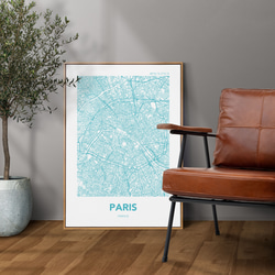 アートポスター MAP パリ ブルー L判 ハガキ 2L判 A4 A3 B3 A2 B2 アート モノトーン 1枚目の画像