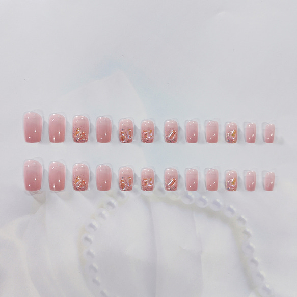 韓国ファッション　オーロラデザインとピンクのネイルチップ　２４枚入り　-3173 2枚目の画像