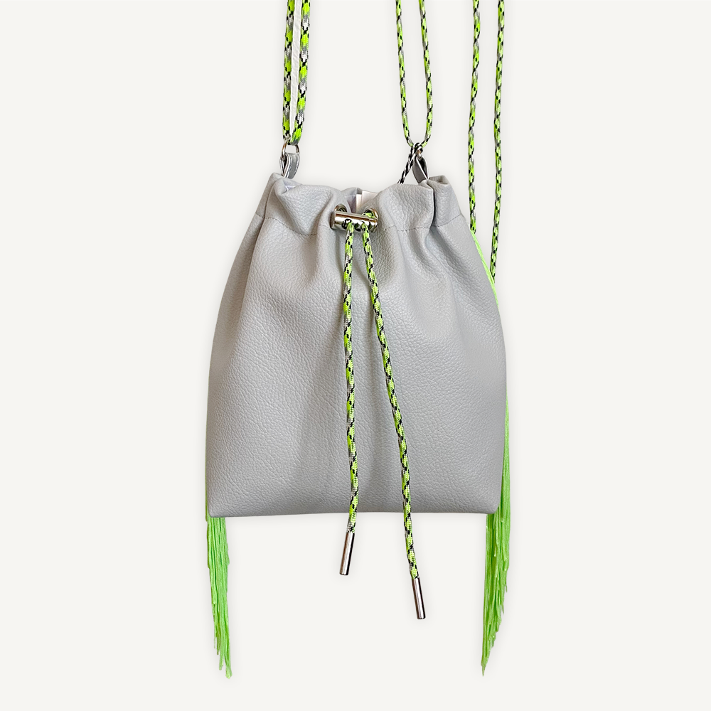“受注制作” Fringe Kinchaku "L.Gray×Fluorescent Green"