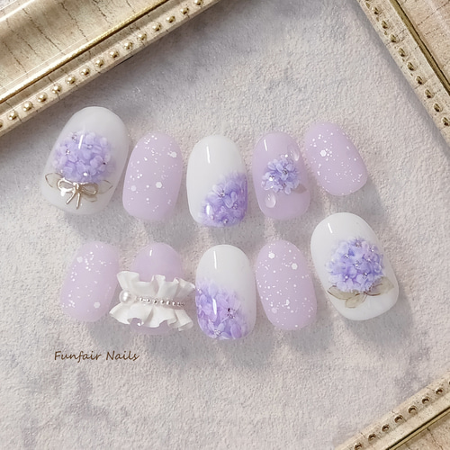 オーダーネイルチップNo.44 淡色紫 たらし込み 紫陽花 オーダーネイルチップNo.44 淡色紫 たらし込み 紫陽花
