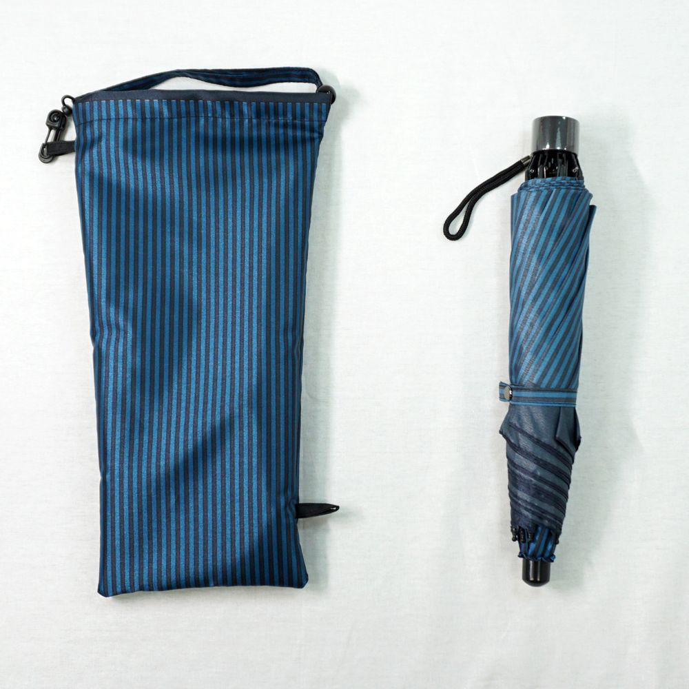 レインポケット折傘　悩みを解決　たたまずすぐに収納　ストライプ　綾織　雨傘　日本製　職人手作り　メンズ　レディ−ス　丸安