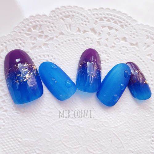 ネイルチップ】しずく＆宇宙(そら)のネイル カラフル 春夏 ガーリー