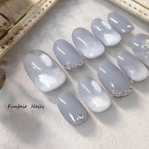 天使の白昼夢(グレー) 〜 ネイルチップ 天使 ゴシック 十字架 羽