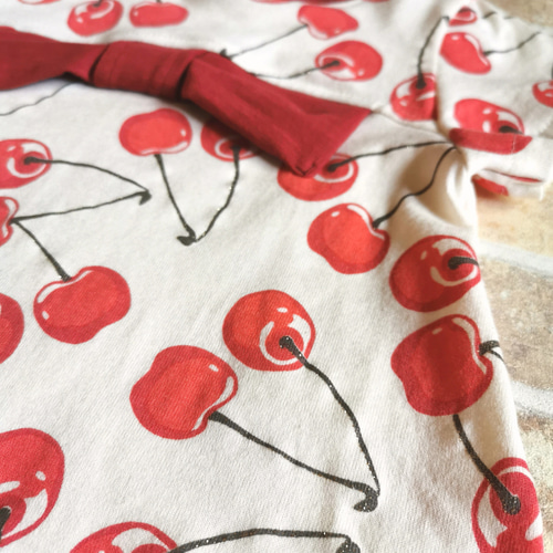 さくらんぼ柄 リボンTシャツ半袖 サイズオーダー（100.110.120） 子供