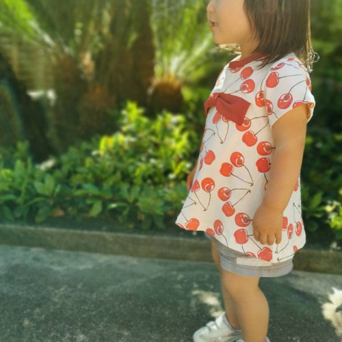 さくらんぼ柄 リボンTシャツ半袖 サイズオーダー（100.110.120） 子供