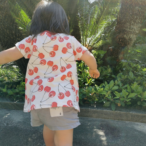 さくらんぼ柄 リボンTシャツ半袖 サイズオーダー（100.110.120） 子供