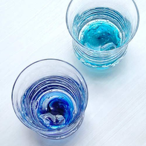 みず泡グラス 宇宙の色 涼しげなブルー♪ グラス なかむらガラス