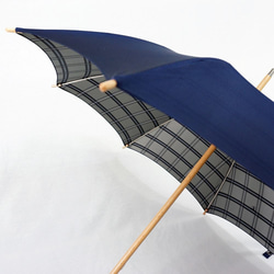 日傘　晴雨兼用　甲州織　裏格子　天然木　日本製　職人手作り　メンズ　レディ−ス　紫外線　遮光　丸安洋傘　 KOU91A 6枚目の画像
