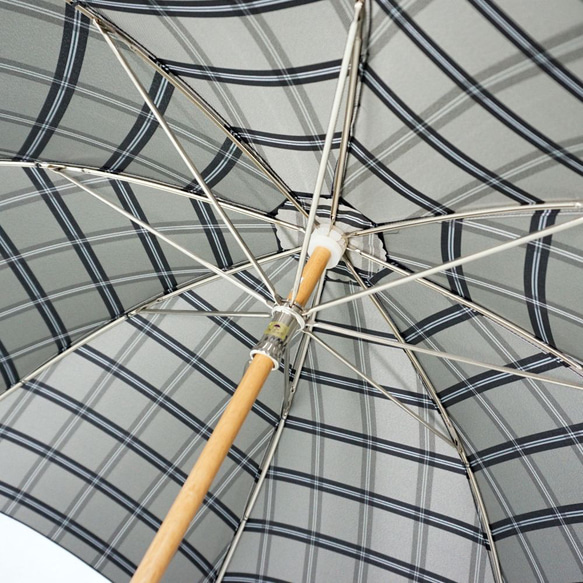 日傘　晴雨兼用　甲州織　裏格子　天然木　日本製　職人手作り　メンズ　レディ−ス　紫外線　遮光　丸安洋傘　 KOU91A 5枚目の画像