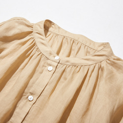 光滑舒適的夏季經典襯衫式襯衫，荷葉邊袖子，100% 亞麻 220513-2 第3張的照片