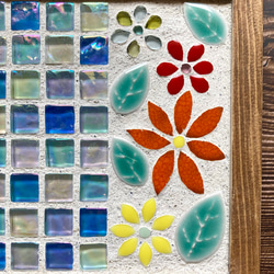【新作】ガラスタイルトレー　タイルトレイ　タイルカットで作るお花模様　大きめサイズ　オーダー木枠 5枚目の画像