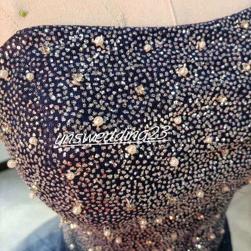 高品質！ キラキラチュール パーティードレス 紺/ネイビー マーメイド  