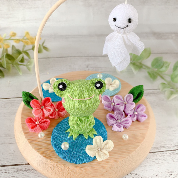 梅雨 カエル 紫陽花 ちりめん細工 梅雨 カエル 紫陽花 ちりめん細工