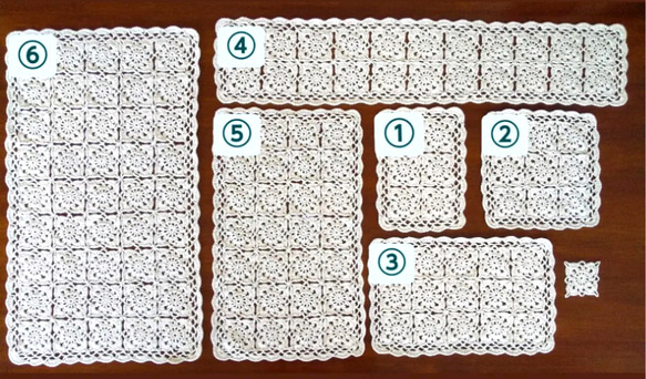 【サイズが選べる】レース編み・花柄モチーフ四角ドイリー⑥　（モチーフ45個 ５✕９） 3枚目の画像