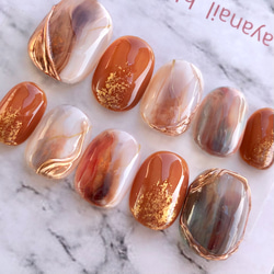 サイズオーダー4160 ネイルチップ オレンジブラウン 夏秋 べっ甲