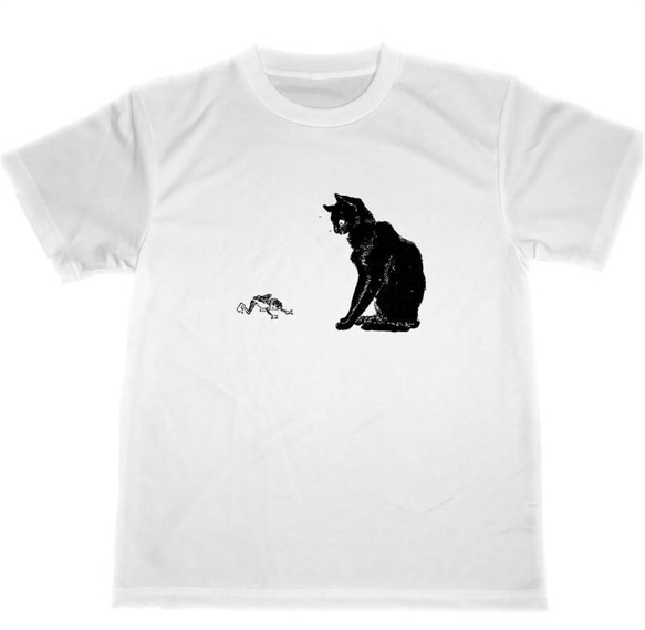 テオフィル・アレクサンドル・スタンラン ドライ　Tシャツ　黒猫　カエル　グッズ　蛙　猫　ネコ　黒ネコ　アニマル　可愛い 1枚目の画像