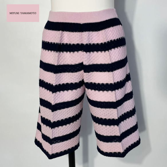 サマーニット ✿ ネイビー＆ピンク ハーフパンツ　342 NAVY PINK STRIPE HALF PT 1枚目の画像