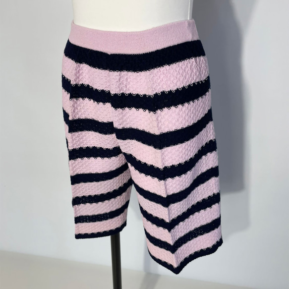 サマーニット ✿ ネイビー＆ピンク ハーフパンツ　342 NAVY PINK STRIPE HALF PT 4枚目の画像