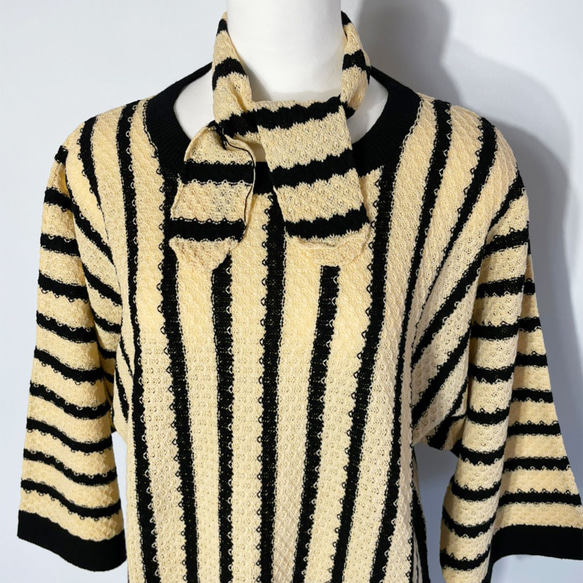 サマーニット✿ ブラック＆イエロー ストライプ チュニック　343 BLACK YELLOW STRIPE TUNIC 5枚目の画像