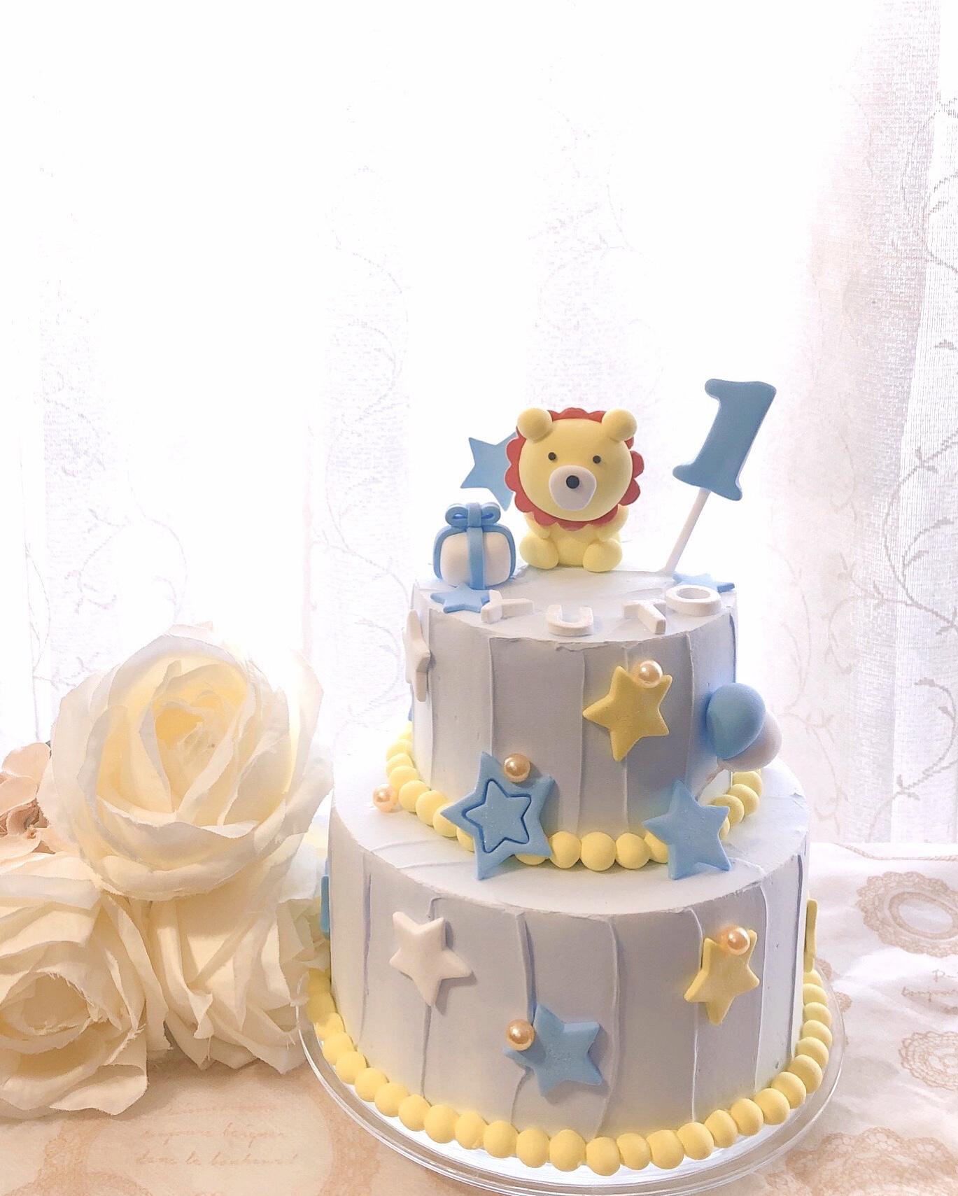 ライオンと星のクレイケーキ　ブルークリームタイプ