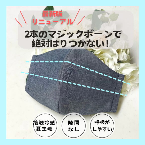 【リニューアル】✨驚き！隙間なしピッタリフィット　タンガリー　デニム【メンズ】顔に張り付かないマスク　呼吸がラク 1枚目の画像