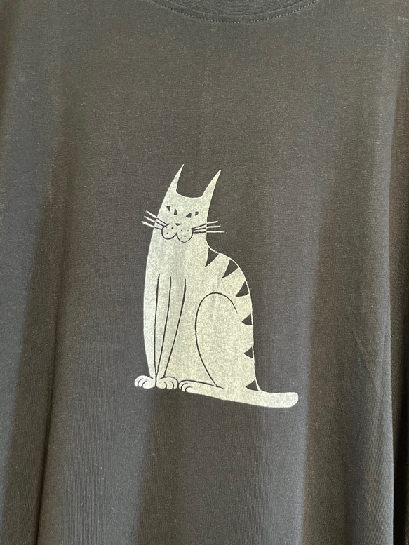 猫柄　レディースTシャツフレアワンピース綿100％【S～4L】 4枚目の画像