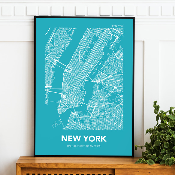 アートポスター MAP ニューヨーク ブルー L判 ハガキ 2L判 A4 A3 B3 A2 B2 アート モノトーン 2枚目の画像