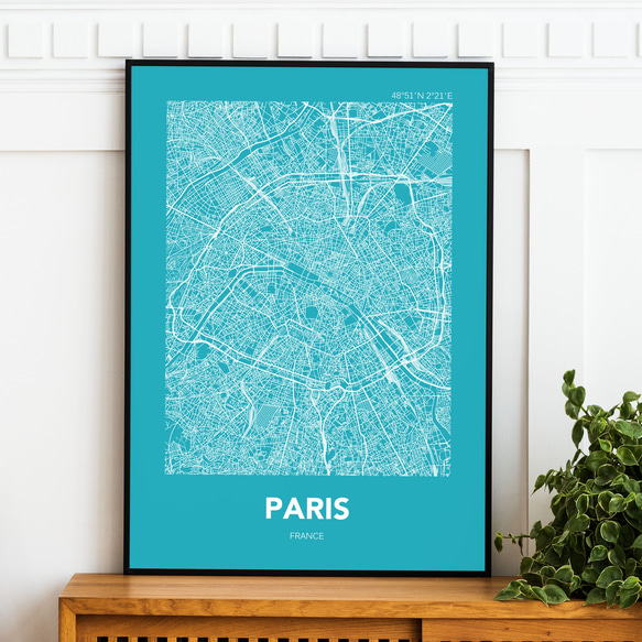 アートポスター MAP パリ ブルー L判 ハガキ 2L判 A4 A3 B3 A2 B2 アート モノトーン 2枚目の画像