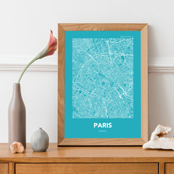 アートポスター MAP パリ ブルー L判 ハガキ 2L判 A4 A3 B3 A2 B2 アート モノトーン 3枚目の画像
