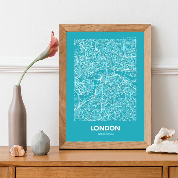 アートポスター MAP ロンドン ブルー L判 ハガキ 2L判 A4 A3 B3 A2 B2 アート モノトーン 3枚目の画像