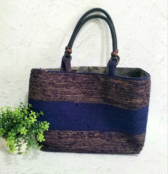 裂き織り ハンドメイドバッグ ハンドバッグ 染め織り工房 汐織～SHI