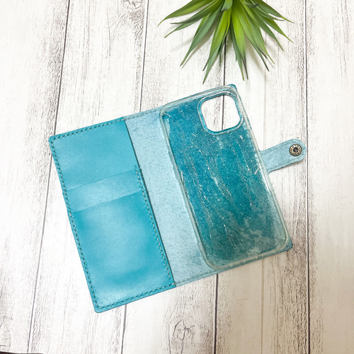 新色♪刻印無料！ スマホケース ターコイズ エメラルドグリーン iPhone