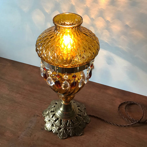 USAヴィンテージアンバーガラスシェードテーブルライト｜アンティーク