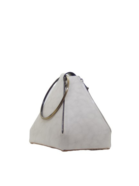 《受注販売》Real Leather Triangle bag 本革リングバッグ　ライトブルー 2枚目の画像