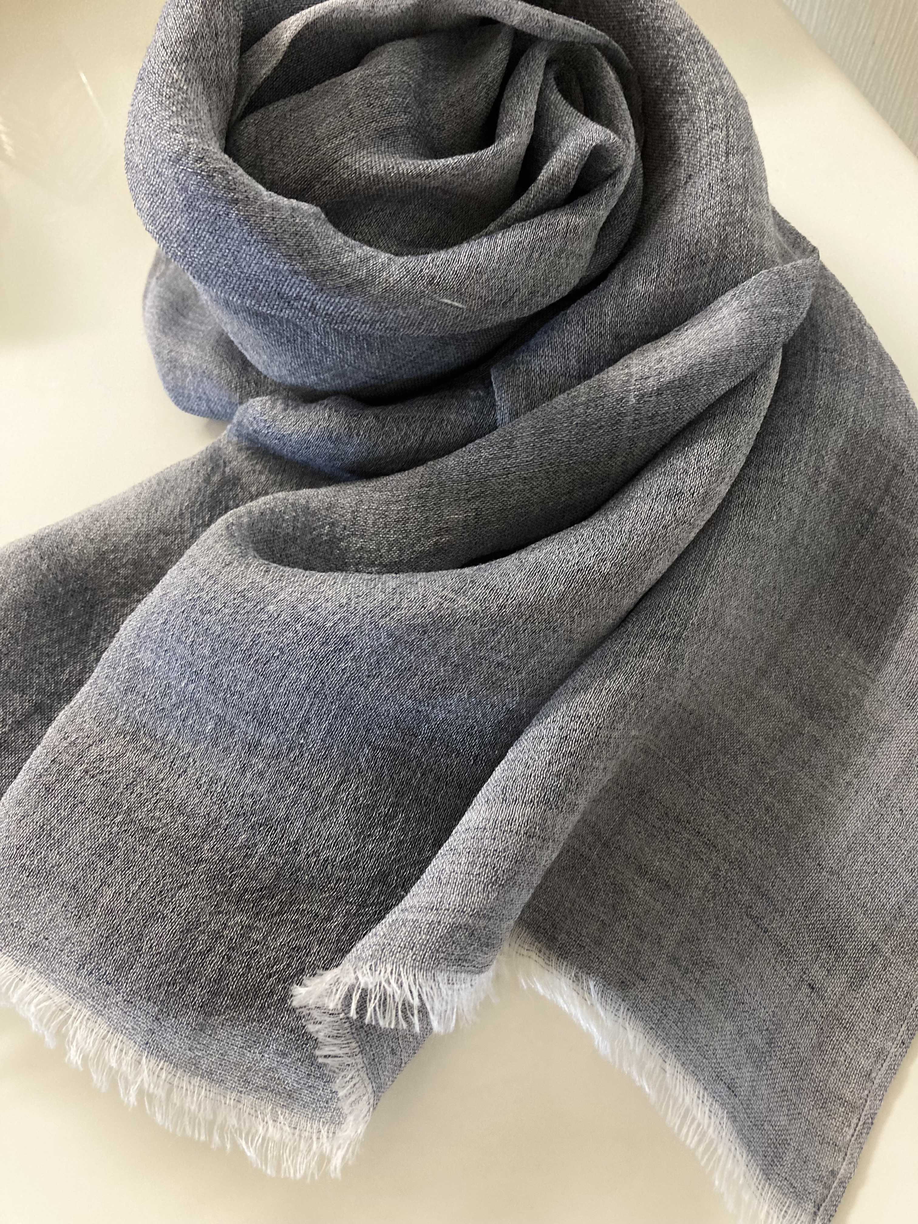 京都発　麻ストール　#ライトネイビー