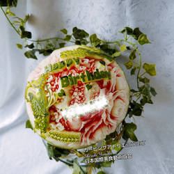スイカ フルーツカービング 薔薇 プレゼント ギフト 彫刻作品