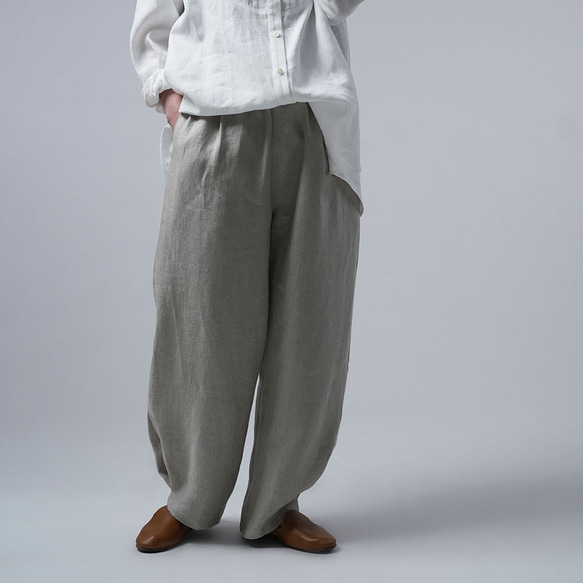 wafu リネン ボールパンツ　プレミアムリネン　フラックス リネンパンツ】アラジン ボールパンツ 超高密度リネン /茶鼠