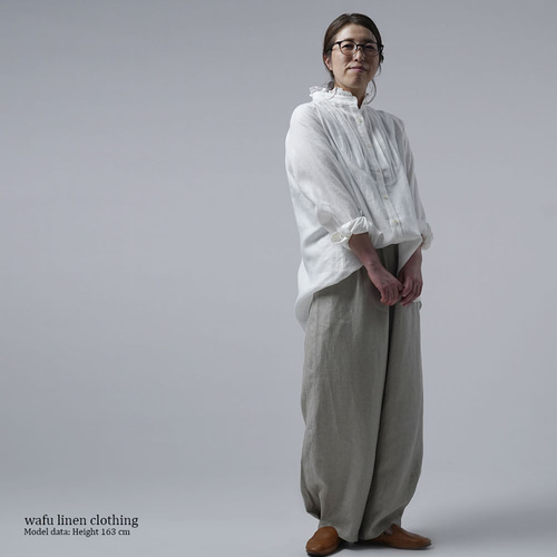 wafu リネン ボールパンツ　プレミアムリネン　フラックス リネントップス】プレミアムリネン Vネック トップス 薄地