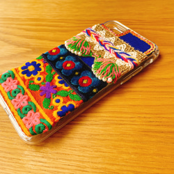 青いオリエンタルの花刺繍 iPhoneケース iPhone12 iPhone12pro iPhone13 13mini 4枚目の画像