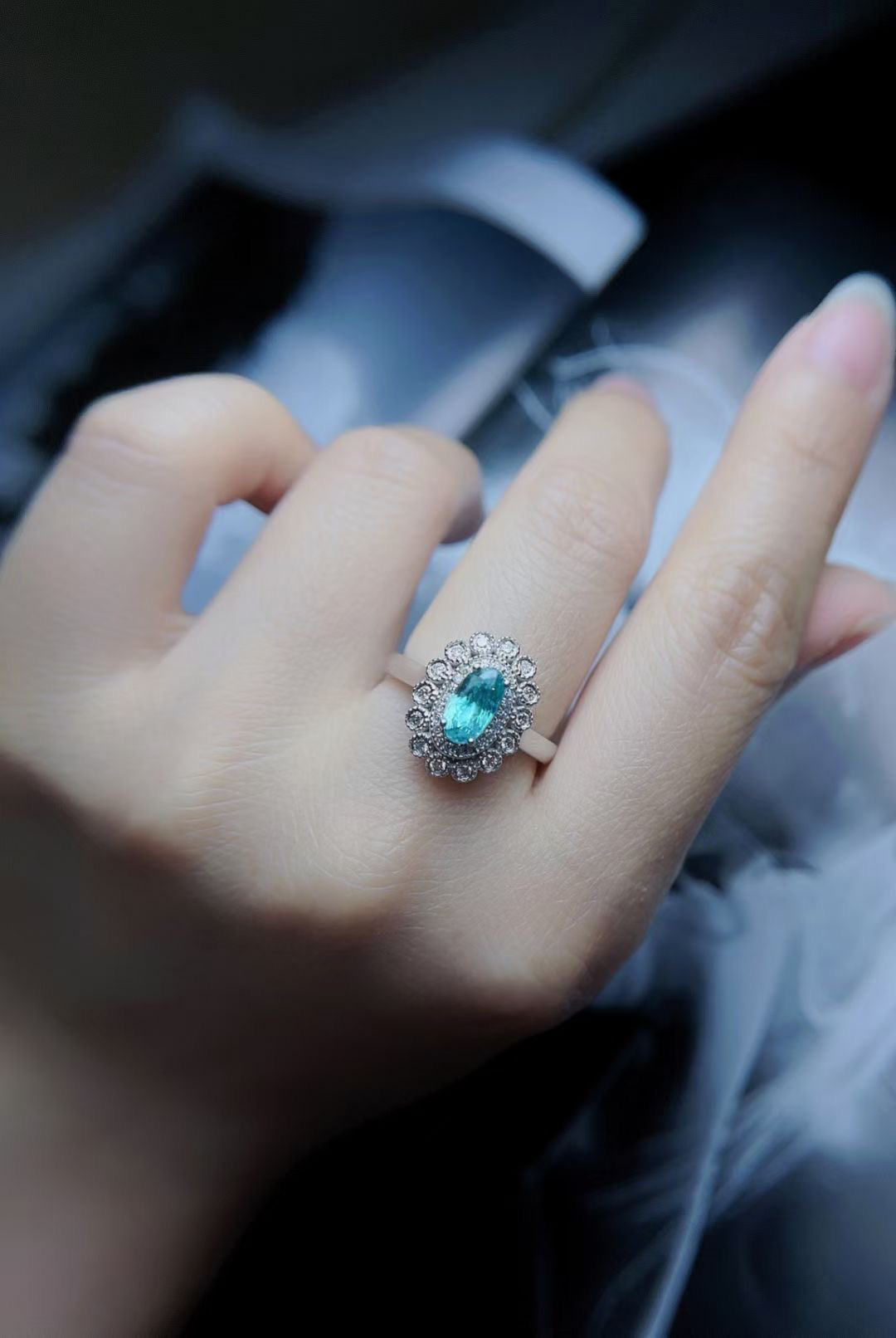 天然パライバトルマリン ダイヤ リング 1ct k18 ¥ 指輪・リング