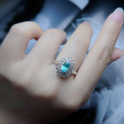 天然パライバトルマリン ダイヤ リング 1ct k18 ¥ 指輪・リング