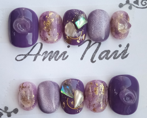 パープルカラー ぷっくり マグネット ニュアンスネイル ネイル