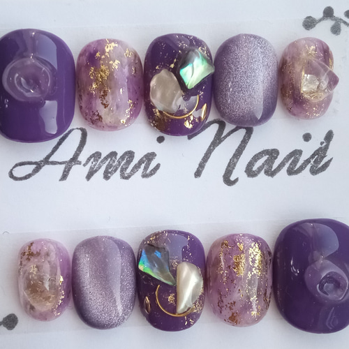 パープルカラー ぷっくり マグネット ニュアンスネイル ネイル