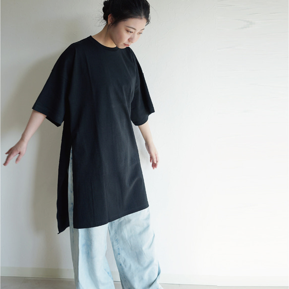 完売【浴衣ルームウェアNanafu】が作った大人のゆったりロングTシャツ（ブラック）【綿100%・日本製】 1枚目の画像