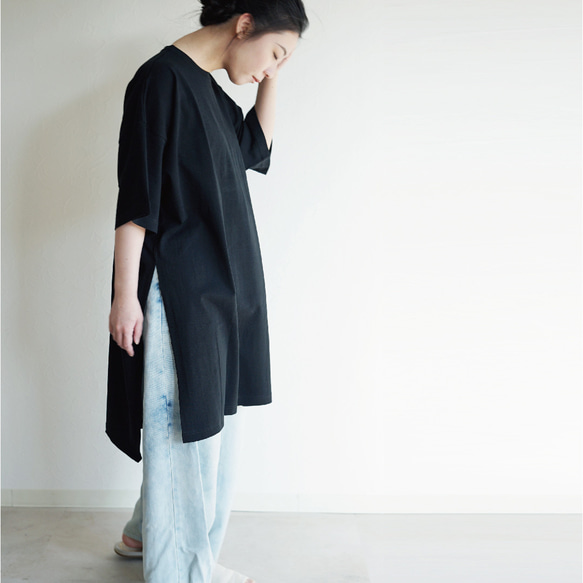 完売【浴衣ルームウェアNanafu】が作った大人のゆったりロングTシャツ（ブラック）【綿100%・日本製】 2枚目の画像