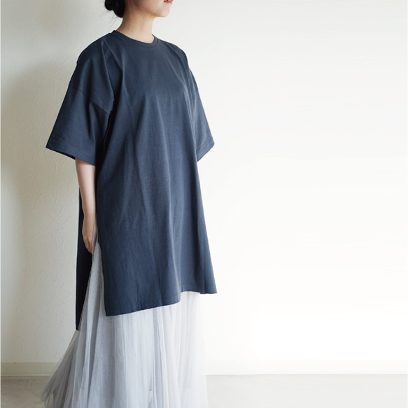 【浴衣ルームウェアNanafu】が作った大人のゆったりロングTシャツ（ネイビー）【綿100%・日本製】 Nanafu 1枚目の画像