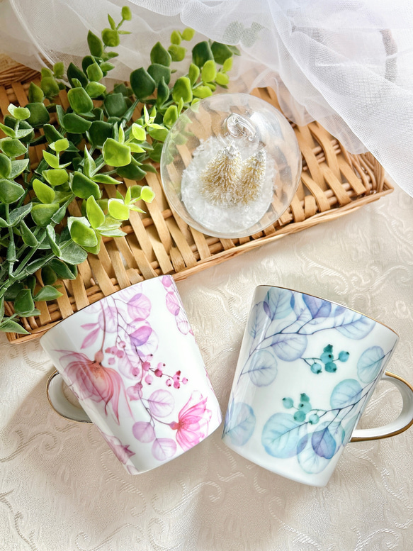 2色フラワー・ペアマグカップ 1枚目の画像